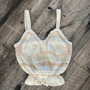 Cream and Tan Crochet Crop Top